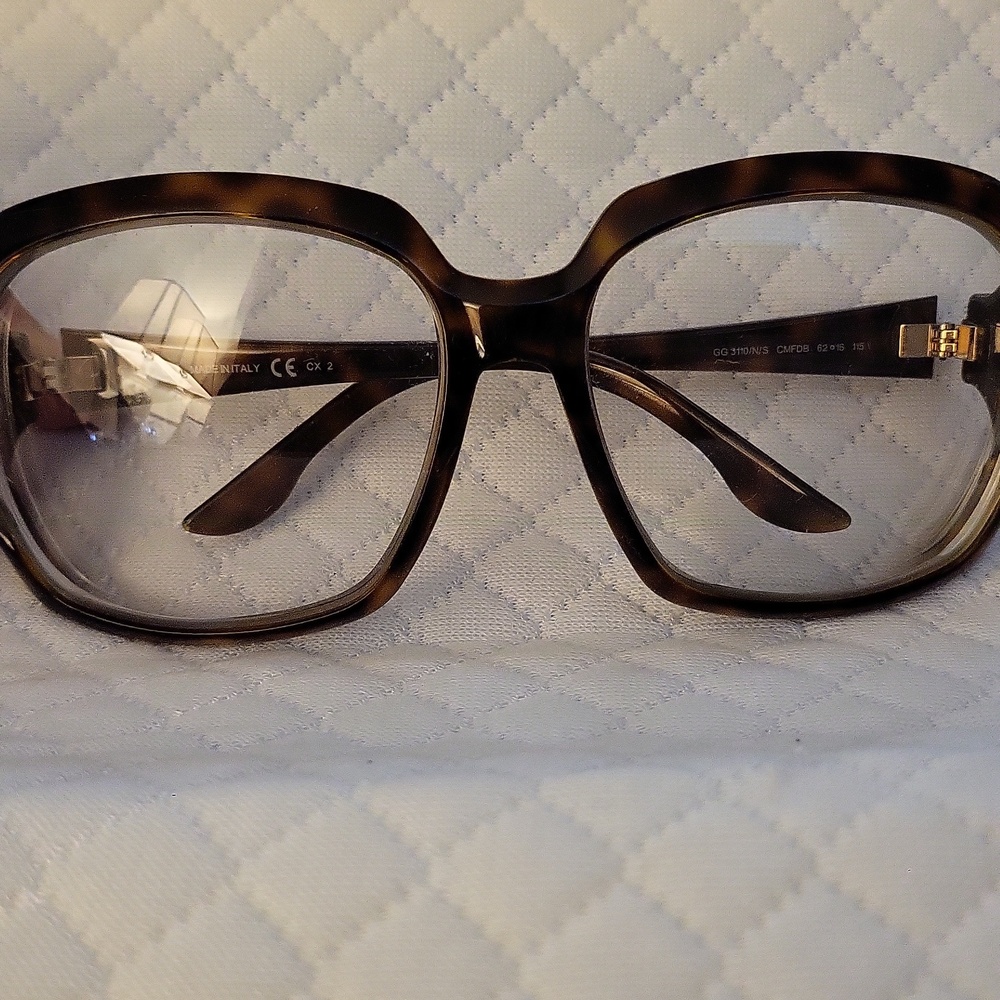 Gucci Black Tortoiseshell Crystal GG Logo Womens Glasses FRAMES ONLY - Picture 3 of 12
